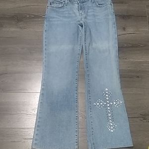 Streets Ahead rhinestone cross jeans